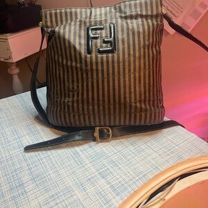 Vintage Fendi Striped Black and Brown Shoulder Bag!!! Please see pics